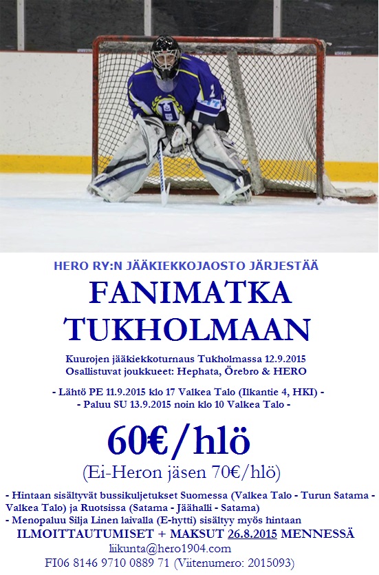 HERO ry:n jääkiekkojaosto järjestää fanimatka Tukholmaan 12.9.